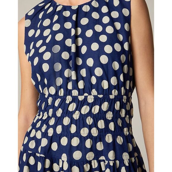 NWT J. Crew Hyacinth Dress Blue Polka-Dot Linen - L - Picture 2 of 6